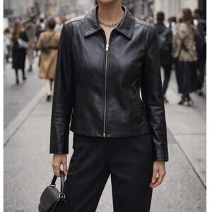 Vintage 90s Passports Black Leather Zip Up Blazer Style Jacket Size Large